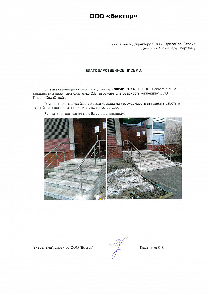 Рекомендательное письмо от компании ООО 'Вектор'