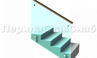 Ограждение с деревянным поручнем на выносе на точечном креплении на лестнице купить в Москве