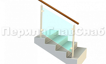 Ограждение с деревянным поручнем с зажимными стеклодержателями и стойками купить в Москве