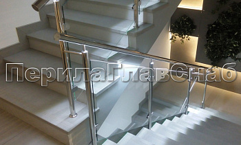 Нержавеющие перила и ограждения со стеклом и подсветкой в Москве. Готовые проекты ПерилаГлавСнаб