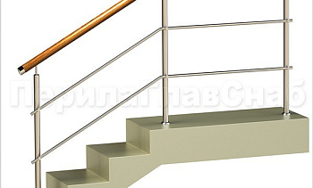 Два ригеля на держателях, круглый деревянный поручень и круглые стойки в Москве. Готовые проекты ПерилаГлавСнаб