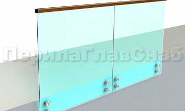 Ограждение с квадратным деревянным поручнем на точечном креплении купить в Москве