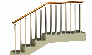 Ограждения с двумя стойками в каждую ступень с деревянным поручнем и без ригелей купить в Москве