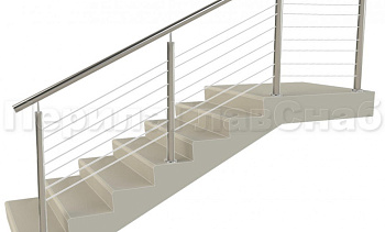 Ограждения из нержавейки. Заполнение из 7ми тросиков + декоративные наконечники в Москве. Готовые проекты ПерилаГлавСнаб