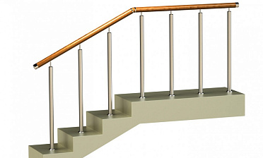 Ограждения со стойками в каждую ступень с круглым деревянным поручнем без ригелей купить в Москве