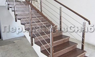 Ограждение со стойками из шлифованной нержавеющей стали с боковым крепежом, со вставками из дерева купить в Москве