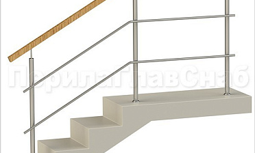 Два ригеля на сварке, квадратный деревянный поручень и круглые стойки купить в Москве