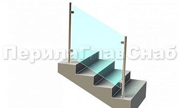Ограждения лестницы без поручня с зажимными стеклодержателями и стойками в Москве. Готовые проекты ПерилаГлавСнаб