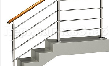 Четыре ригеля на держателях, круглый деревянный поручень и квадратные стойки купить в Москве