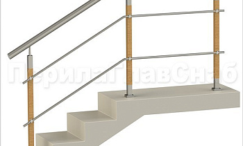 Два ригеля на держателях, круглый поручень и квадратные деревянные стойки в Москве. Готовые проекты ПерилаГлавСнаб