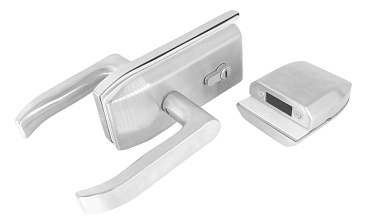 Замок с нажимной ручкой и притвором, евроцилиндр односторонний ключ/защелка, с ответной частью на стекло, шлифованный t155-3 SSS  купить в Москве