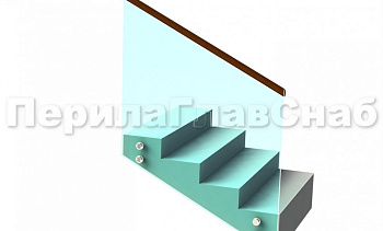 Ограждение с деревянным поручнем на точечном креплении на лестнице в Москве. Готовые проекты ПерилаГлавСнаб