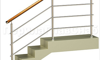 Три ригеля на сварке, круглый деревянный поручень и круглые стойки в Москве. Готовые проекты ПерилаГлавСнаб