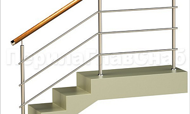 Три ригеля на сварке, круглый деревянный поручень и круглые стойки купить в Москве