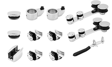 Комплект раздвижной системы для стеклянных дверей, AISI 304, полированный t406 купить в Москве