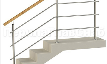 Три ригеля на сварке, квадратный деревянный поручень и круглые стойки купить в Москве