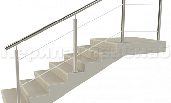 Ограждения из нержавейки. Заполнение из 2х тросиков. Квадратные стойки в Москве. Готовые проекты ПерилаГлавСнаб