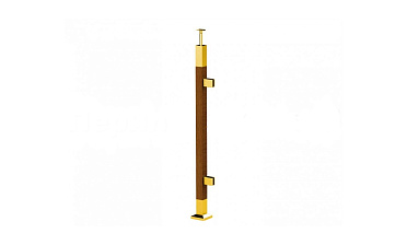 Готовая стойка 40х40х950 мм, деревянная, со вставками из нержавеющей стали 2х100 мм с 2 зажимными стеклодержателями, под золото k740-4-R-G купить в Москве