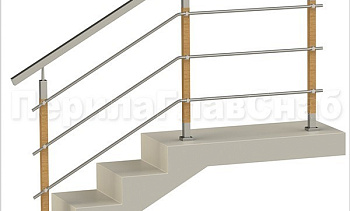 Три ригеля на держателях, квадратные поручень и деревянные стойки в Москве. Готовые проекты ПерилаГлавСнаб