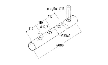Труба AISI 304 25х1х6000, с перфорацией под  Ø12, 30°, GRIT 600 837-5 купить в Москве Труба AISI 304 25х1х6000, с перфорацией под  Ø12, 30°, GRIT 600 837-5 купить в Москве