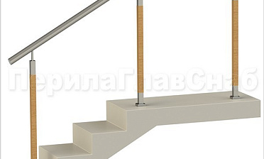 Нержавеющие ограждения без ригелей с круглым поручнем и стойками с деревянными вставками купить в Москве