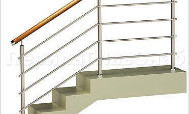 Четыре ригеля на держателях, круглый деревянный поручень и круглые стойки купить в Москве