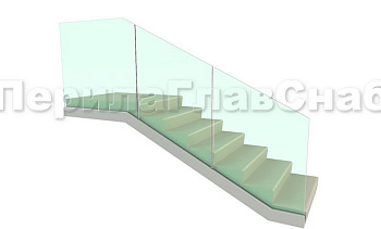 Цельностеклянное ограждение на зажимном алюминиевом профиле для крыльца в Москве. Готовые проекты ПерилаГлавСнаб