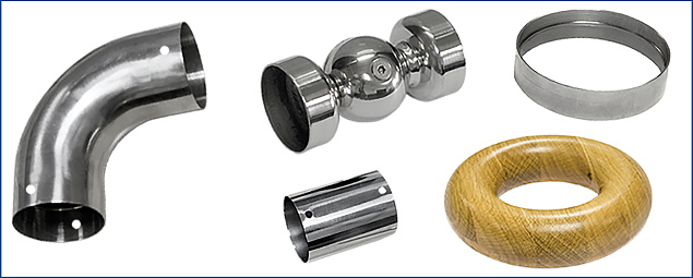 Соединители и отводы для деревянного поручня в Москве. Комплектующие для лестничных ограждений и перил ПерилаГлавСнаб